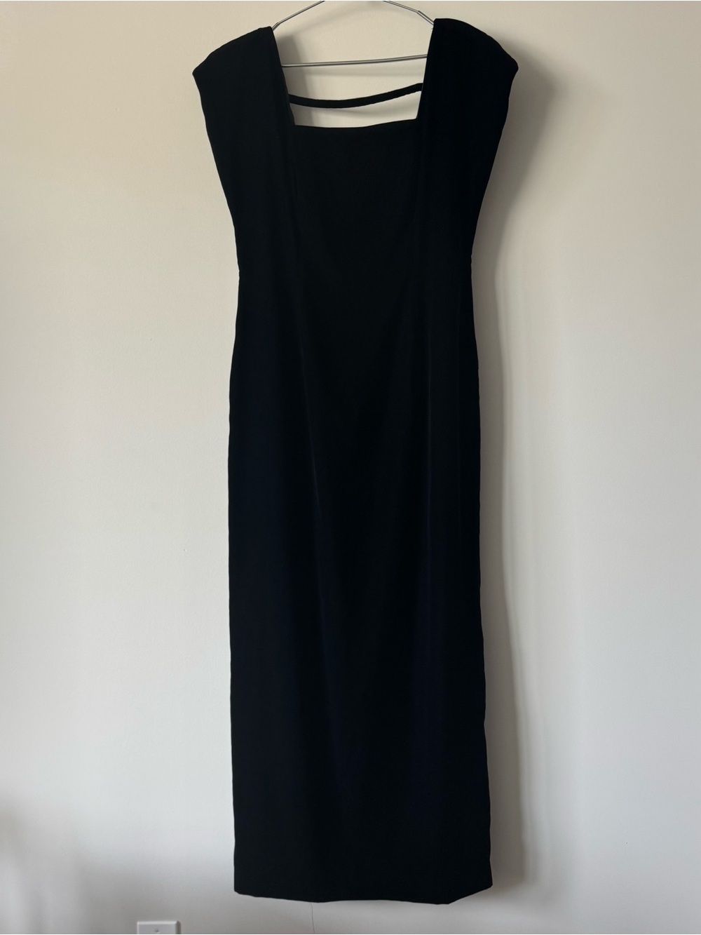 Vintage 90s Black Velvet Cap Sleeve Open Back Dress M